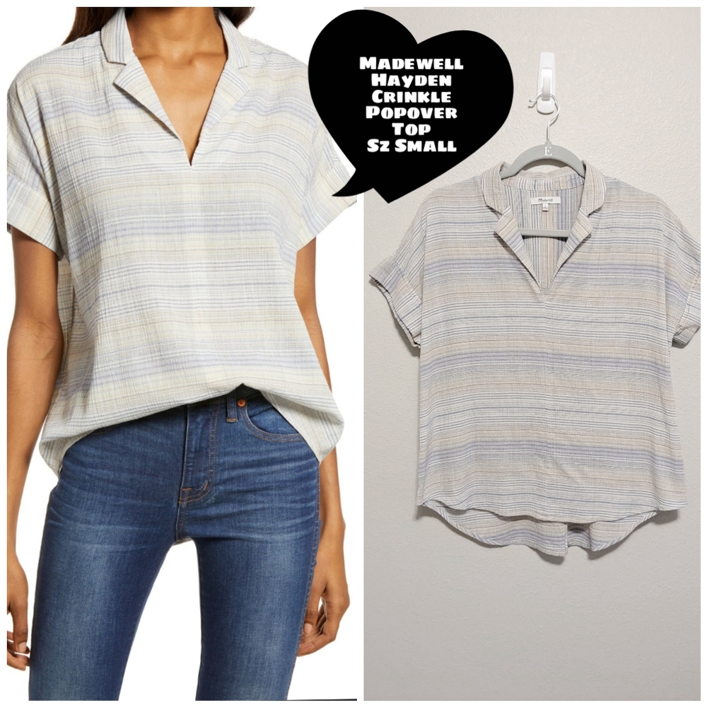 Madewell Hayden Cotton Striped Popover Shirt Top Sz Small